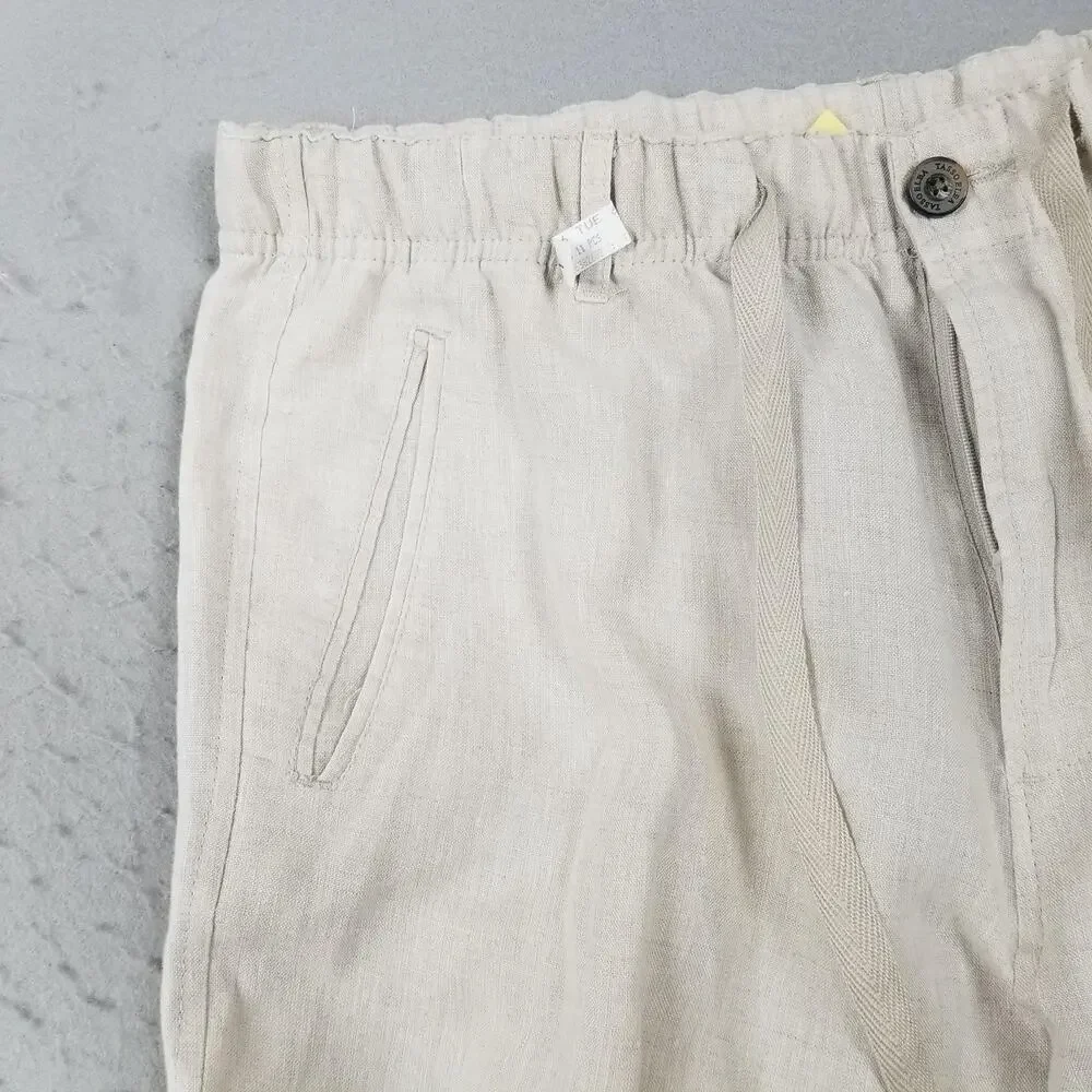 Tasso Elba Linen Pants Mens Large White Drawstring Elastic Beach Casual Travel‎